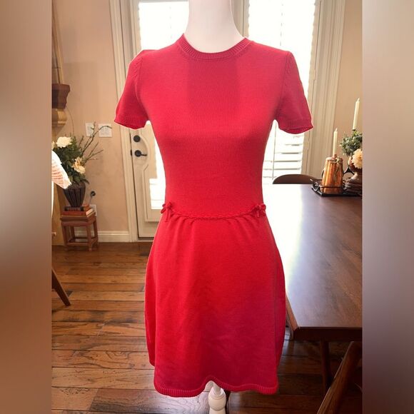 Red Valentino Sweater Dress Short Sleeve Bow Pink Luxury Italian Virgin Wool S - Picture 2 of 8